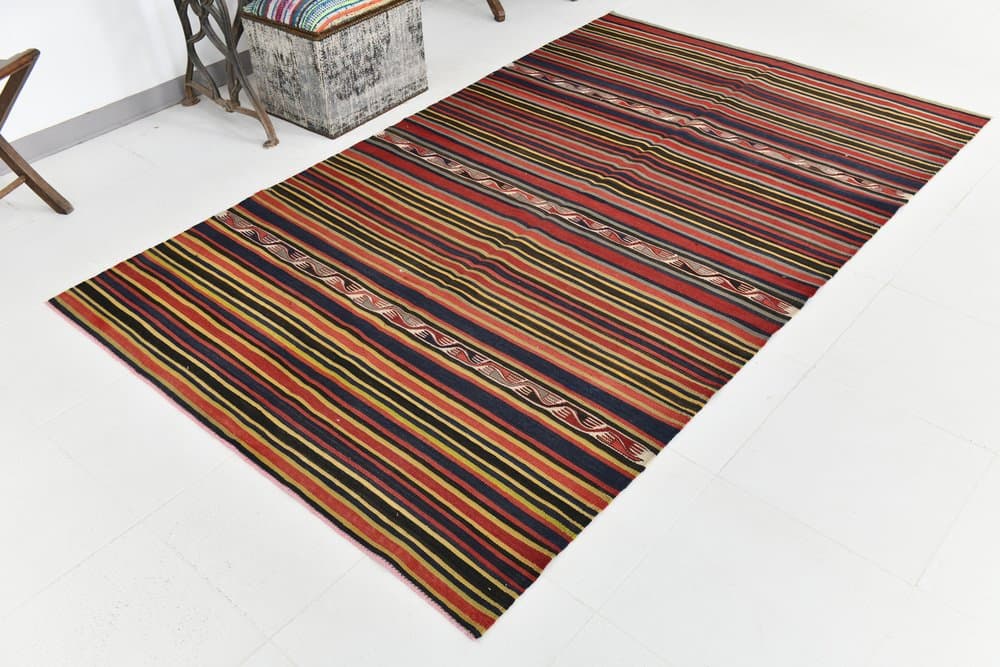 Kilim 149x244 cm, czerwony, czarny, wełna, lata 70. - 216075