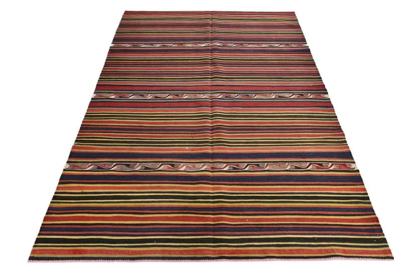 Kilim 149x244 cm, czerwony, czarny, wełna, lata 70.