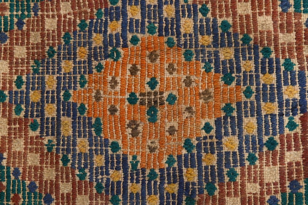 Chodnik 86x211 cm, niebieski, koralowy, wełna, lata 70. - 216057