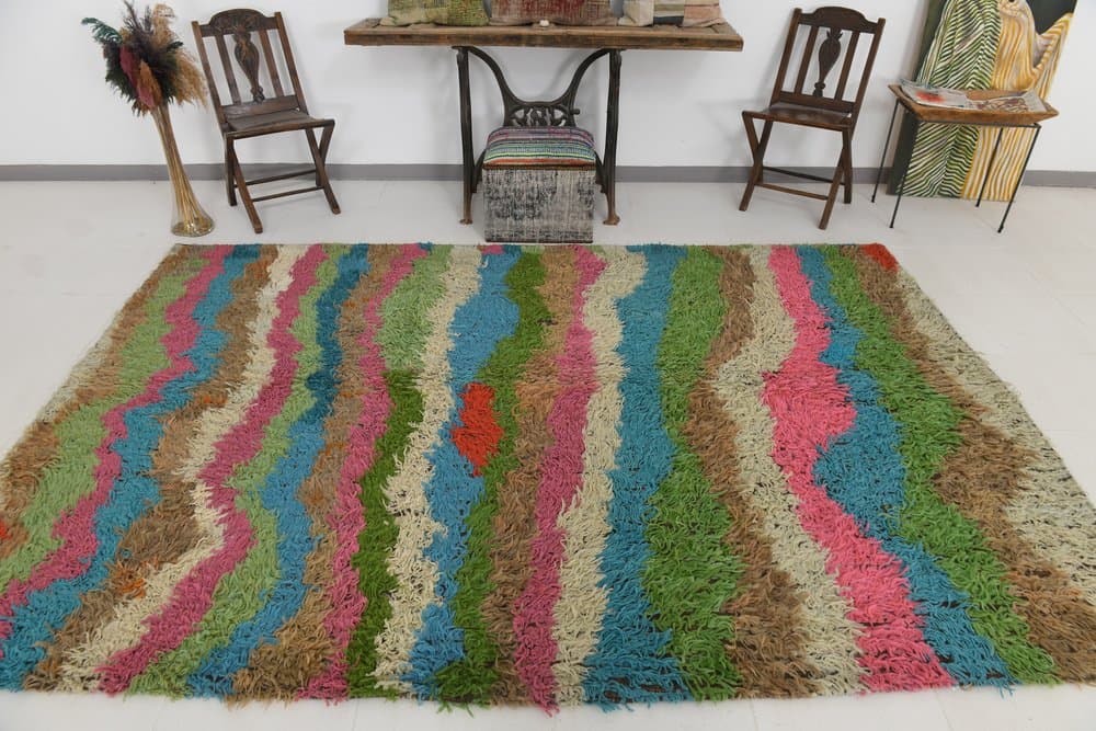 Rug 205x307 cm, beige, blue, wool, 1970s - 216041