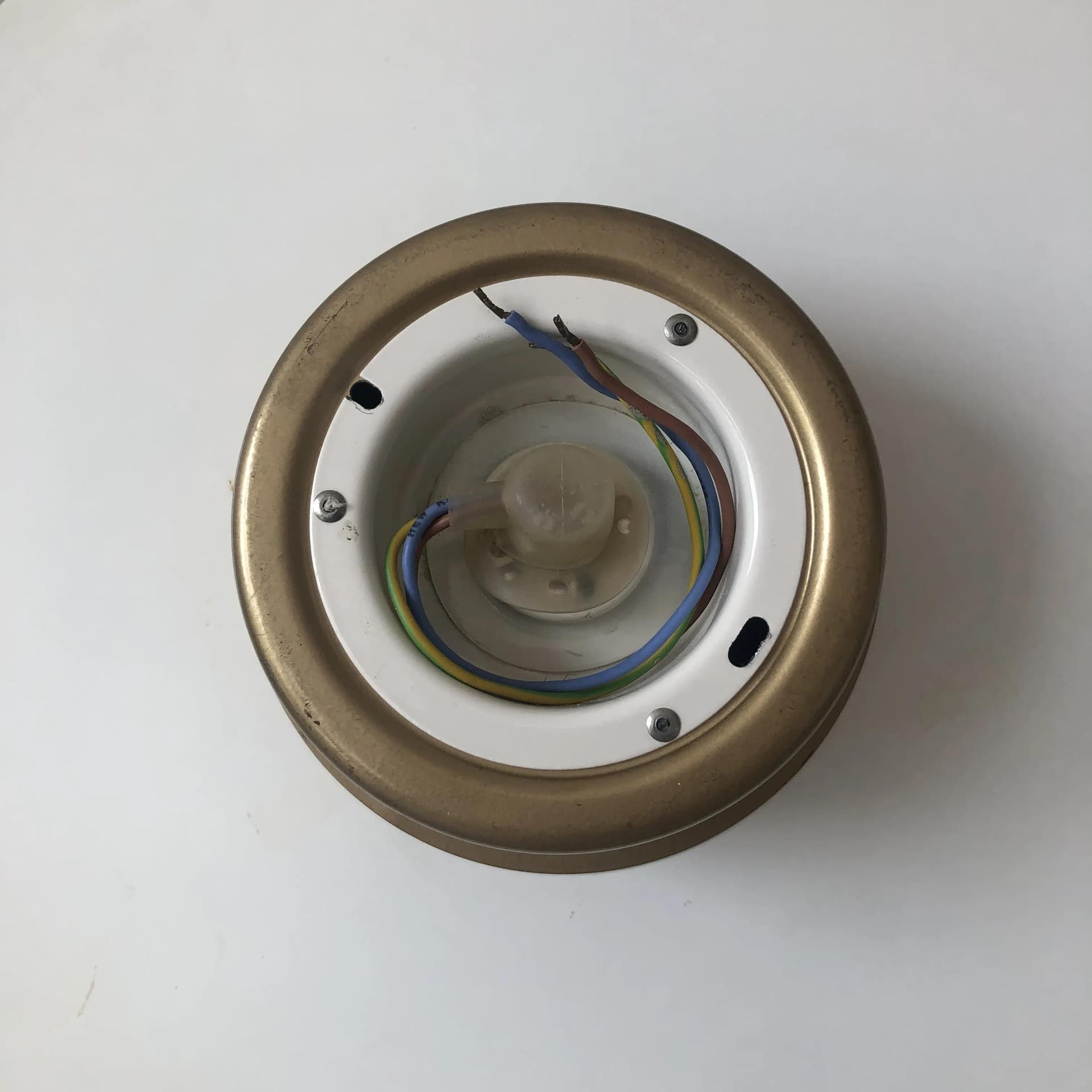 Plafon, szkło biały, mosiądz, Niemcy, lata 80. - 16021