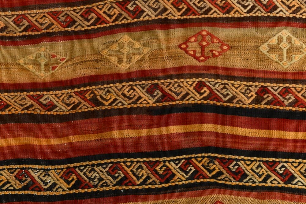 Kilim 108x425 cm, karminowy, oliwkowy, wełna, lata 70. - 216028