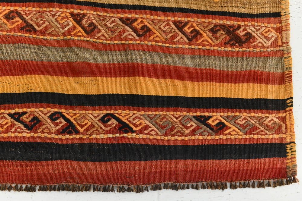 Kilim 108x425 cm, karminowy, oliwkowy, wełna, lata 70. - 216037