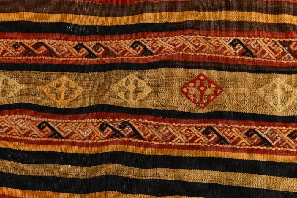 Kilim 108x425 cm, karminowy, oliwkowy, wełna, lata 70. - 216034