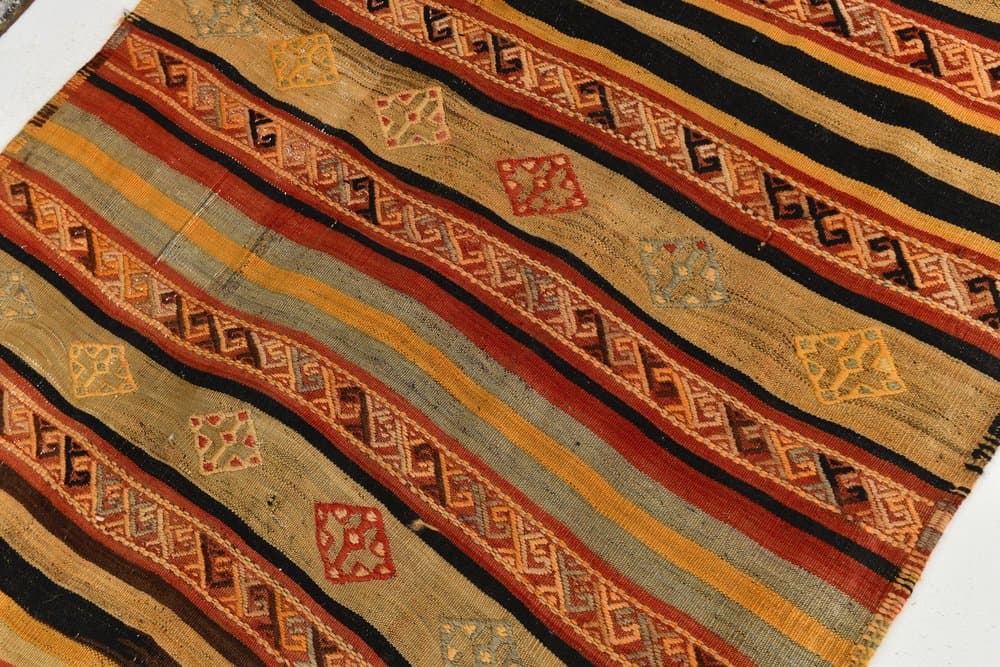 Kilim 108x425 cm, karminowy, oliwkowy, wełna, lata 70. - 216032