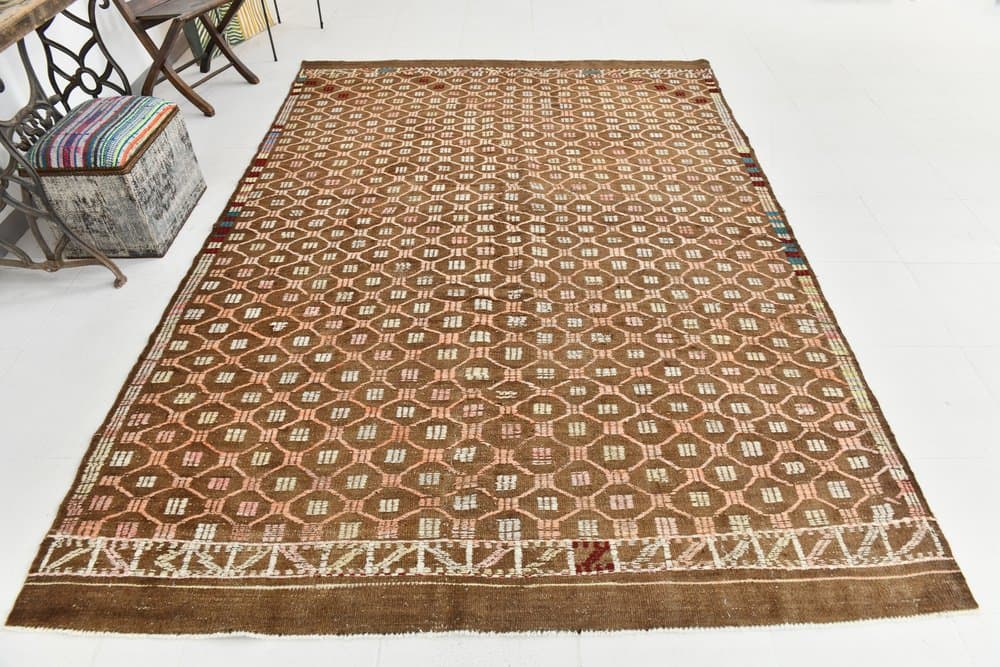 Kilim 297x209 cm, brown, wool, 1970s - 216017
