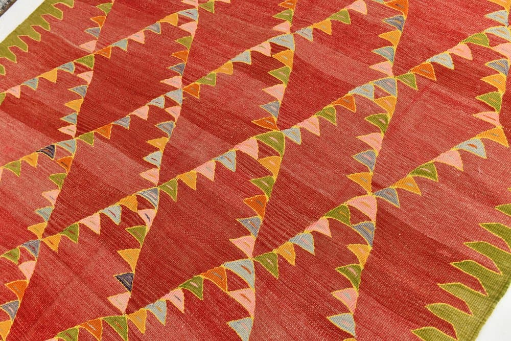 Kilim 197x155 cm, czerwony, wełna, lata 70. - 216006