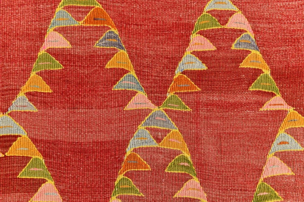 Kilim 197x155 cm, czerwony, wełna, lata 70. - 216008