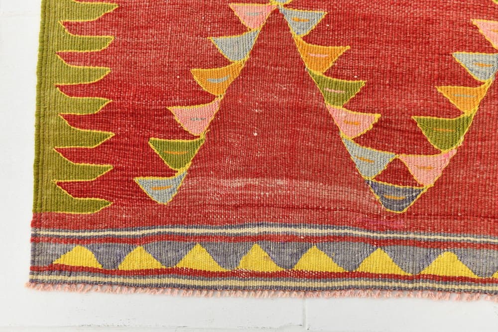Kilim 197x155 cm, czerwony, wełna, lata 70. - 216009