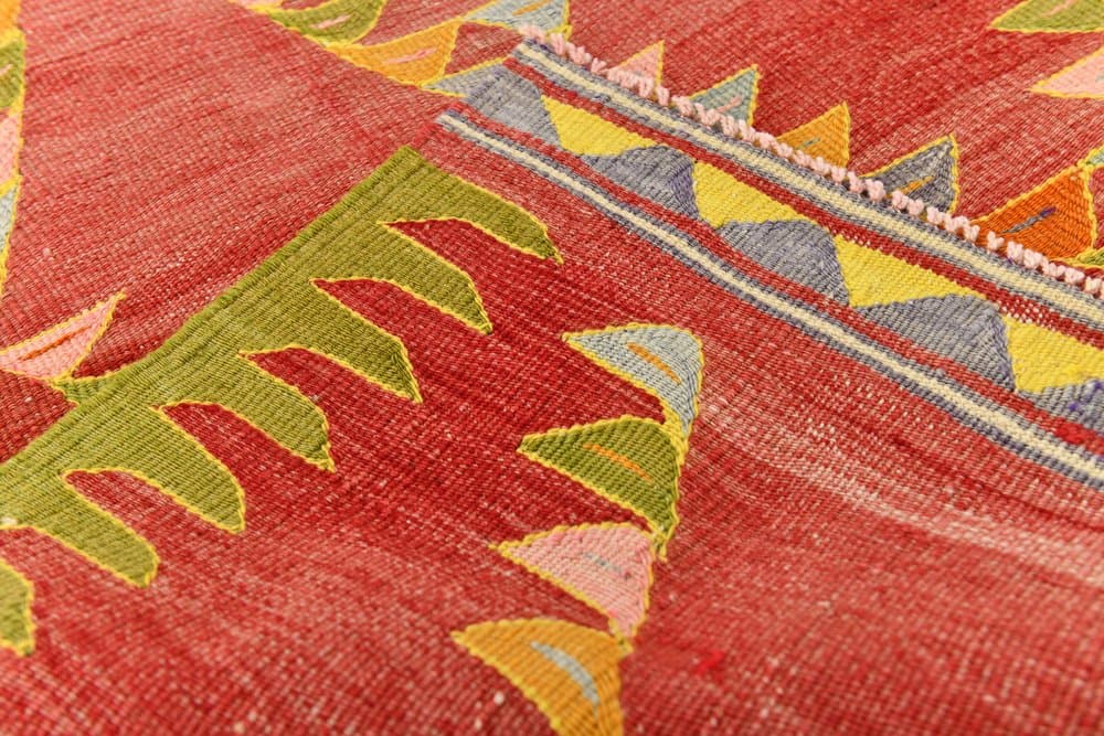 Kilim 197x155 cm, czerwony, wełna, lata 70. - 216002