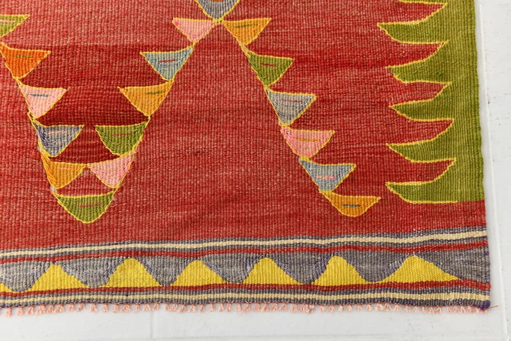 Kilim 197x155 cm, czerwony, wełna, lata 70. - 216011