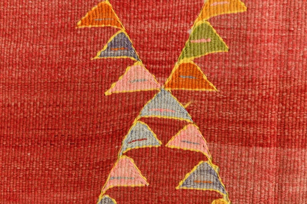 Kilim 197x155 cm, czerwony, wełna, lata 70. - 216012