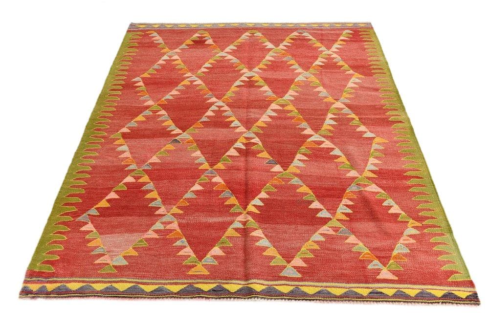 Kilim 197x155 cm, czerwony, wełna, lata 70.