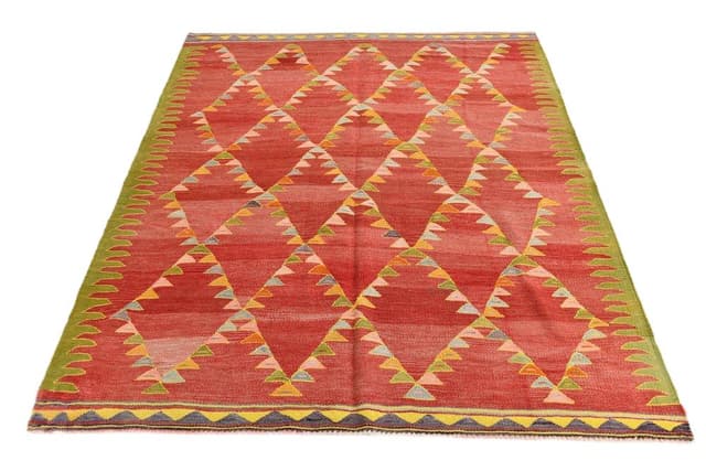 Kilim 197x155 cm, czerwony, wełna, lata 70. - WYMIARY