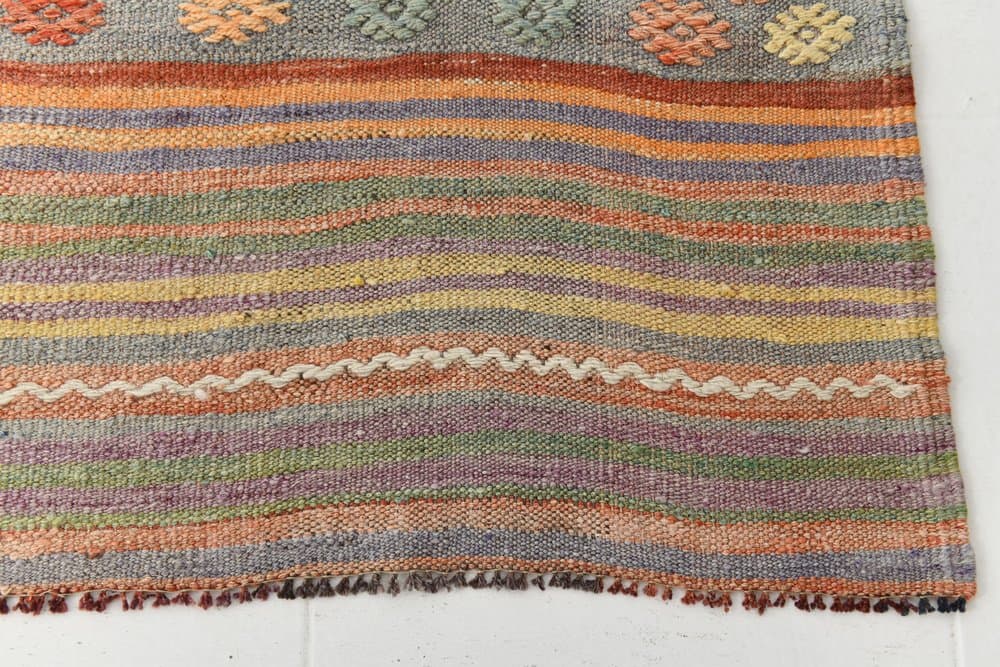 Kilim 152x364 cm, brązowy, beżowy, wełna, lata 70. - 215998