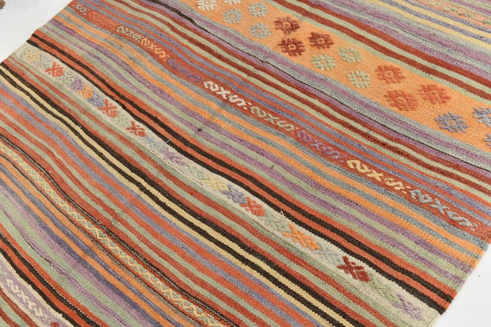 Kilim 152x364 cm, brązowy, beżowy, wełna, lata 70. - 215993