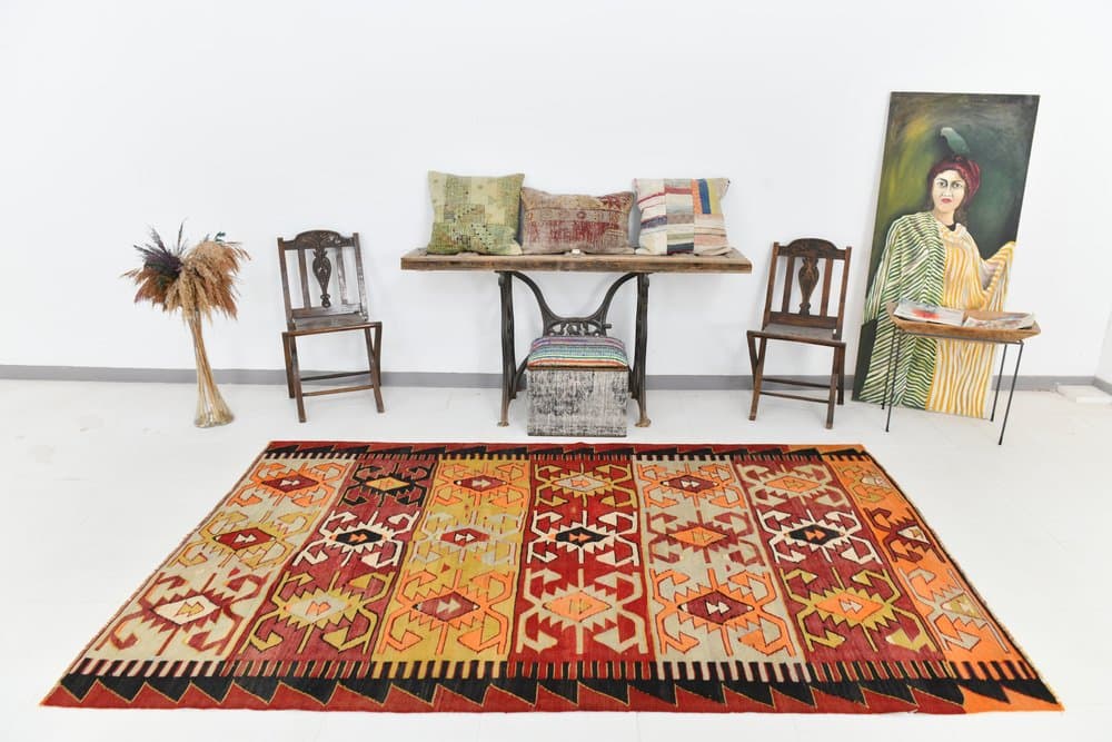 Rug 165x272 cm, Red, Black, Cotton, 1970s - 216802