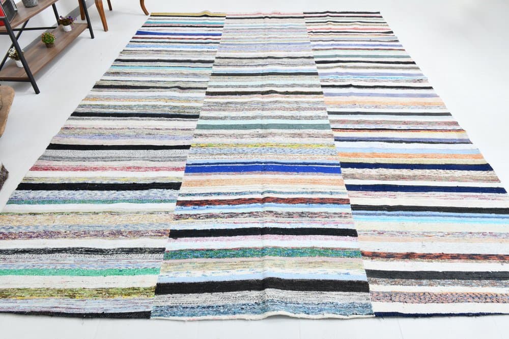 Dywan 377x280 cm, niebieski, czerwony, wełna, lata 70. - 219612