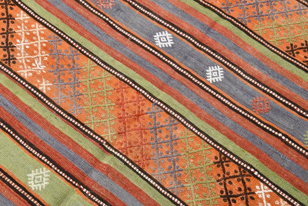 Kilim 177x242 cm, pomarańczowy, zielony, wełna, lata 70. - 219606