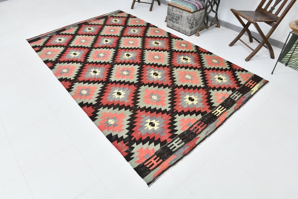 Rug 185x171 cm, Brown, Black, Wool, 1970s - 219586