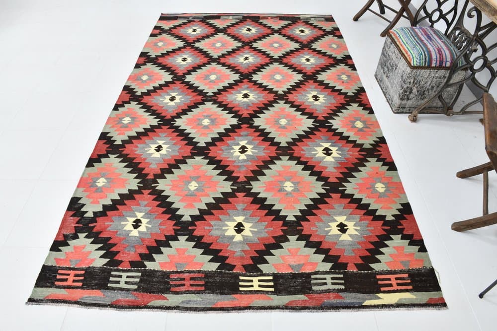 Rug 185x171 cm, Brown, Black, Wool, 1970s - 219589