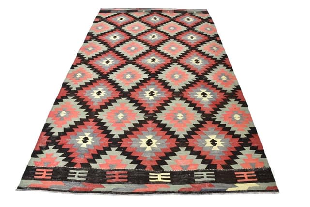 Rug 185x171 cm, Brown, Black, Wool, 1970s - DIMENSION