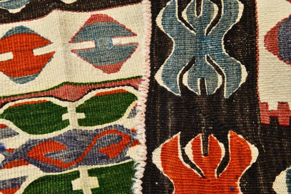 Kilim 113x156 cm, zielony, beżowy, wełna, lata 70. - 219584