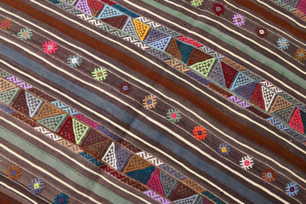 Kilim 148x235 cm, szary, czerwony, wełna, lata 70. - 219554