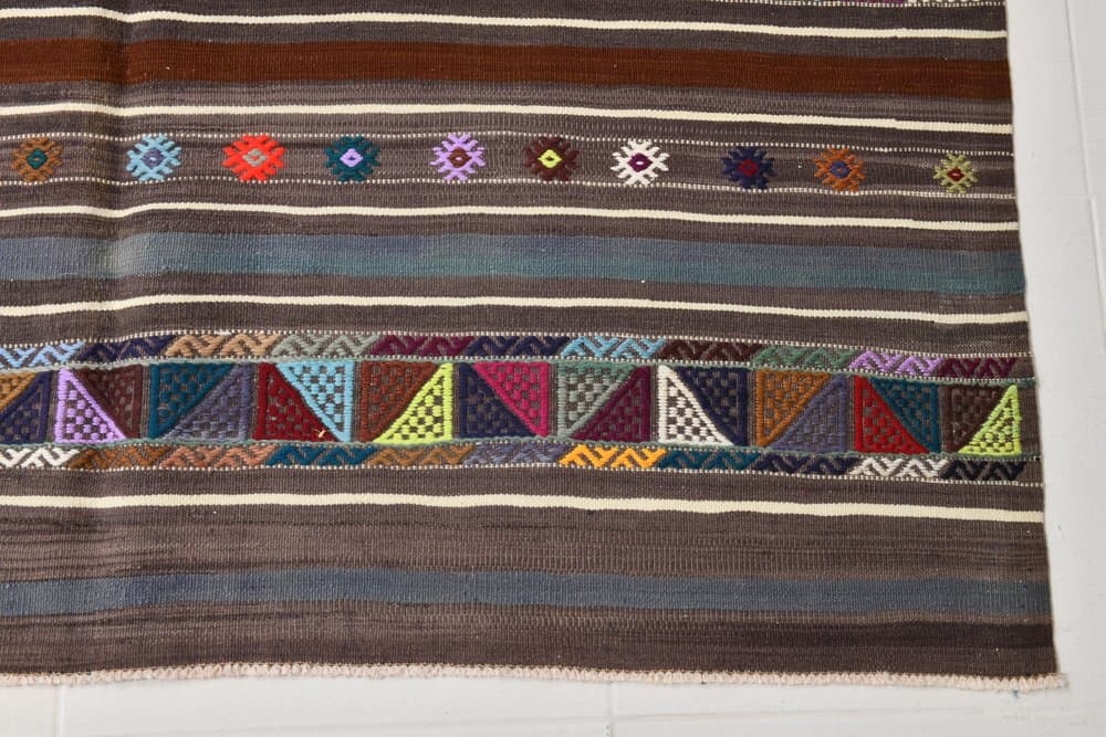 Kilim 148x235 cm, szary, czerwony, wełna, lata 70. - 219557