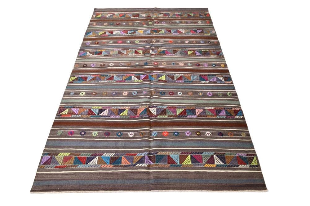 Kilim 148x235 cm, szary, czerwony, wełna, lata 70.