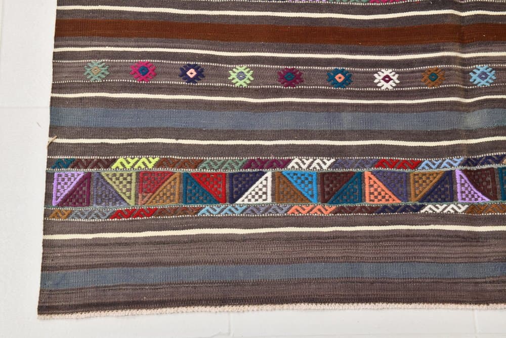 Kilim 148x235 cm, szary, czerwony, wełna, lata 70. - 219556