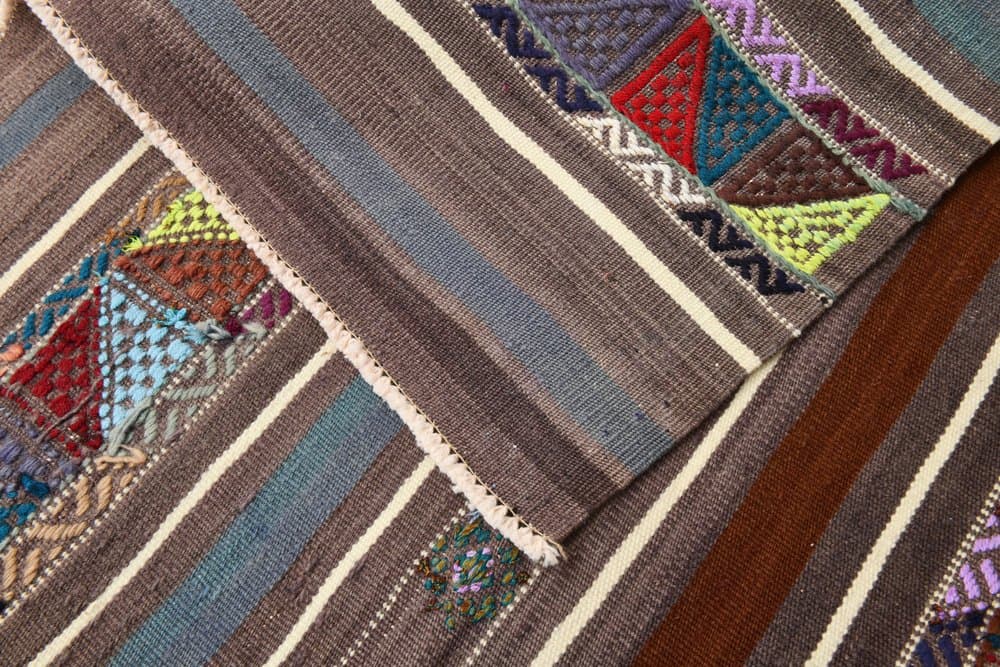 Kilim 148x235 cm, szary, czerwony, wełna, lata 70. - 219549