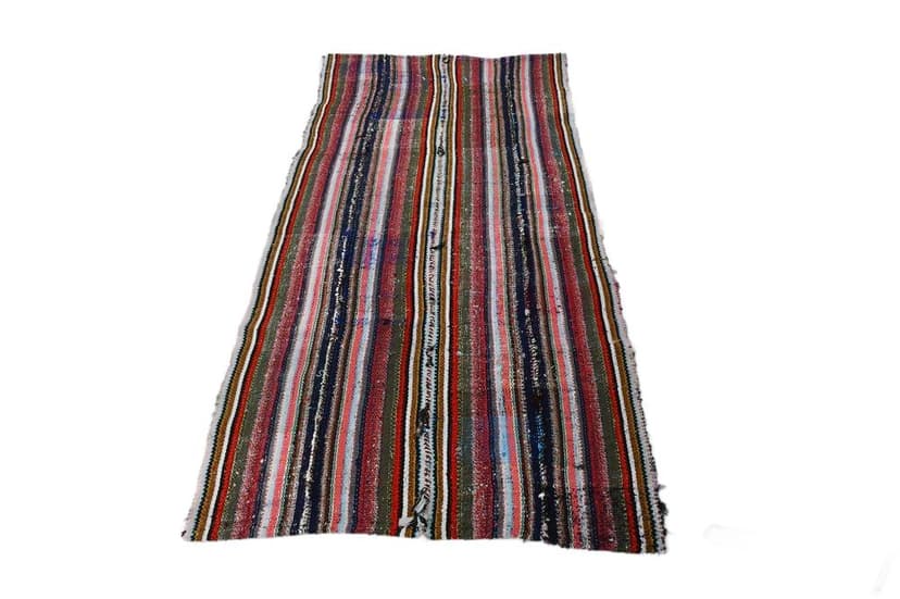 Kilim 217x110 cm, niebieski, zielony, wełna, lata 70.
