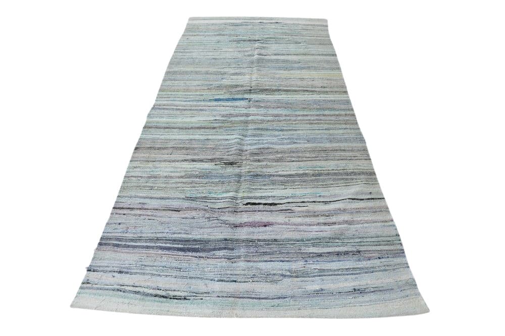 Kilim 141x312 cm, niebieski, szary, wełna, lata 70.