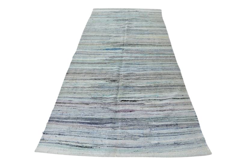 Kilim 141x312 cm, niebieski, szary, wełna, lata 70.