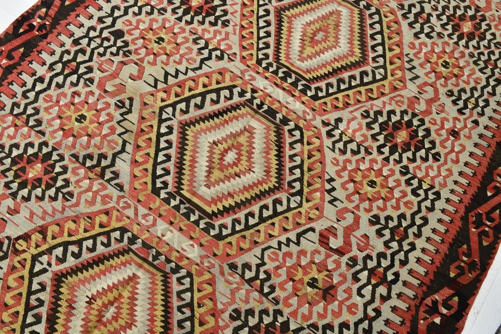 Rug 180x327 cm, Red, Beige, Wool, 1960s - 219488