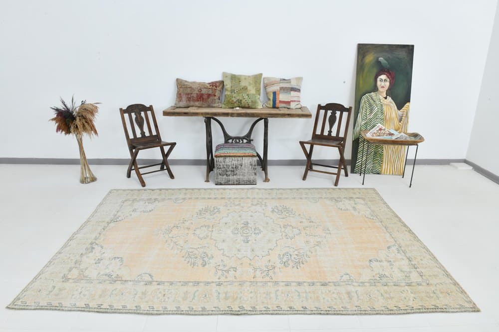 Dywan 181x284 cm, pomarańczowy, beżowy, wełna, lata 70. - 219454