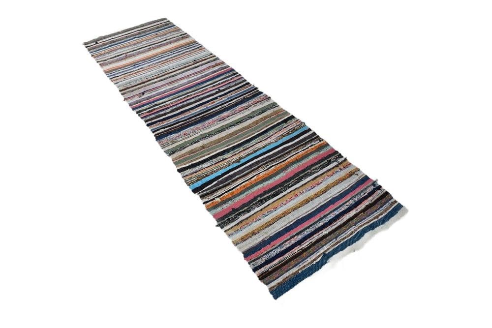 Kilim 275x79 cm, fioletowy, zielony, wełna, lata 70.