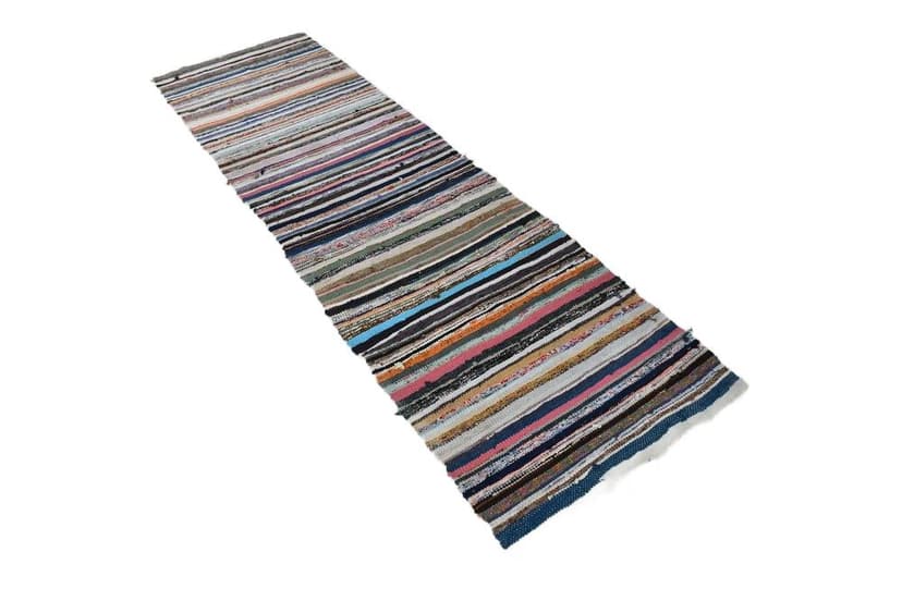 Kilim 275x79 cm, fioletowy, zielony, wełna, lata 70.