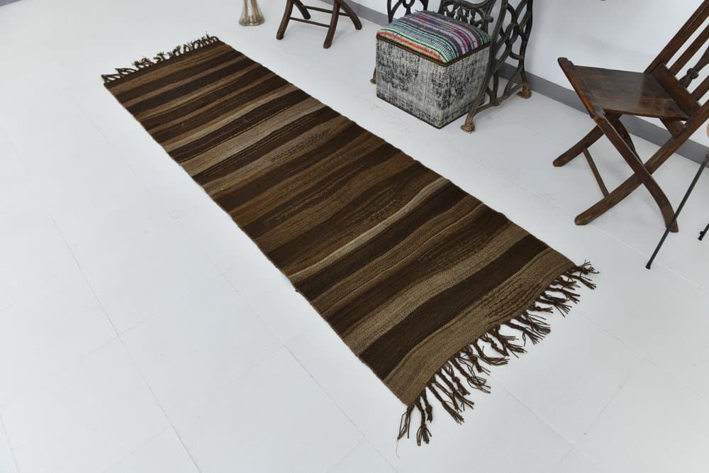 Chodnik kilim 267x83 cm, brązowy, wełna, lata 70. - 219838