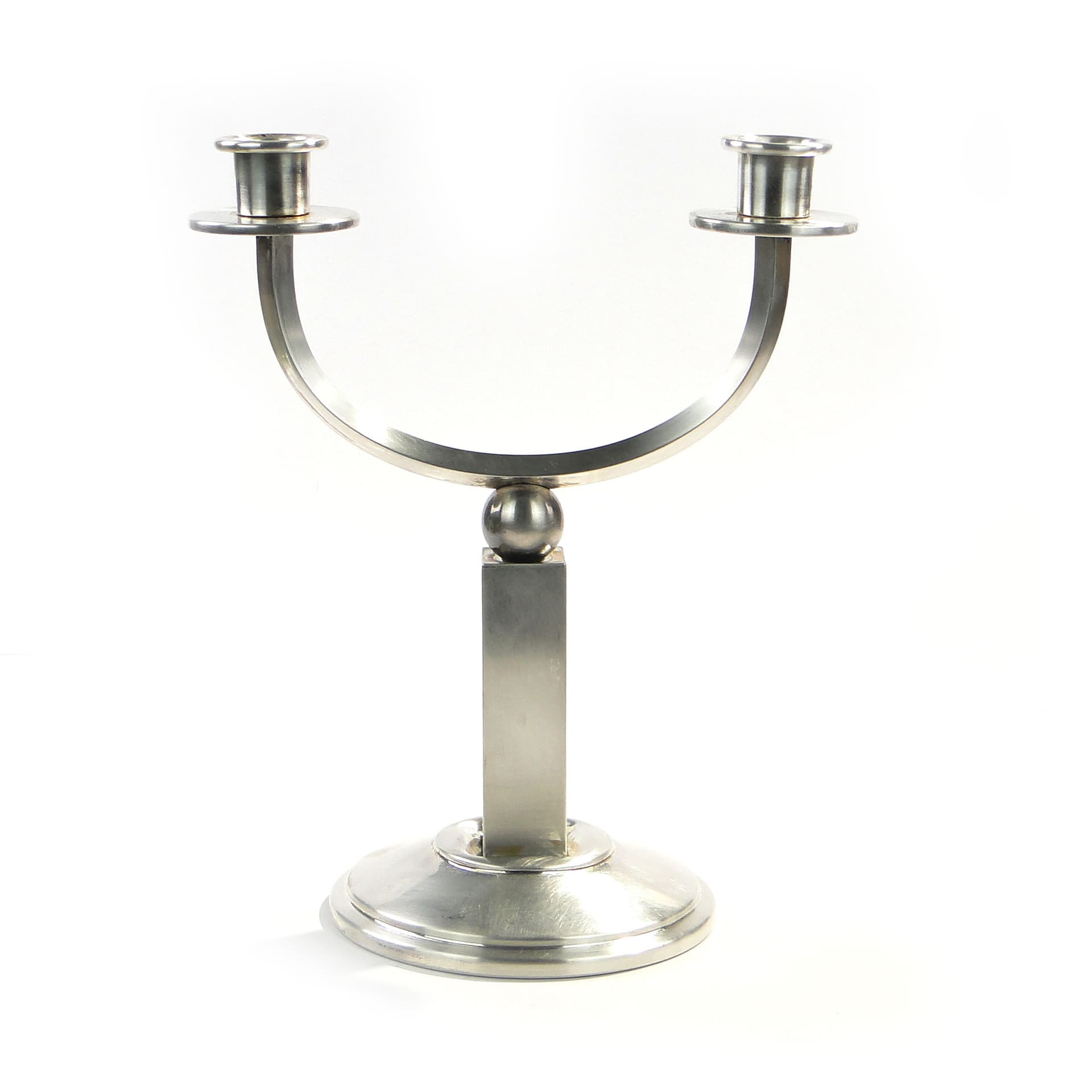 Two-armed candlestick Art Deco, silver, brass, Czechoslovakia, 1920s. - 1596