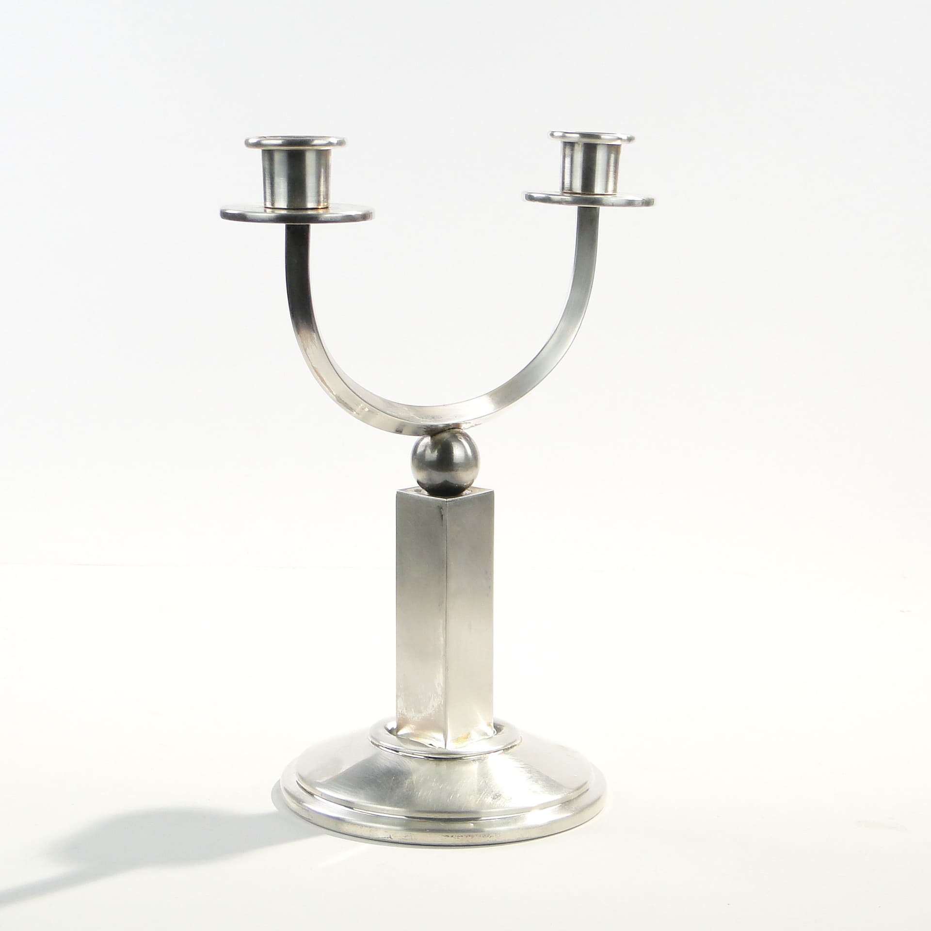 Two-armed candlestick Art Deco, silver, brass, Czechoslovakia, 1920s. - 1598
