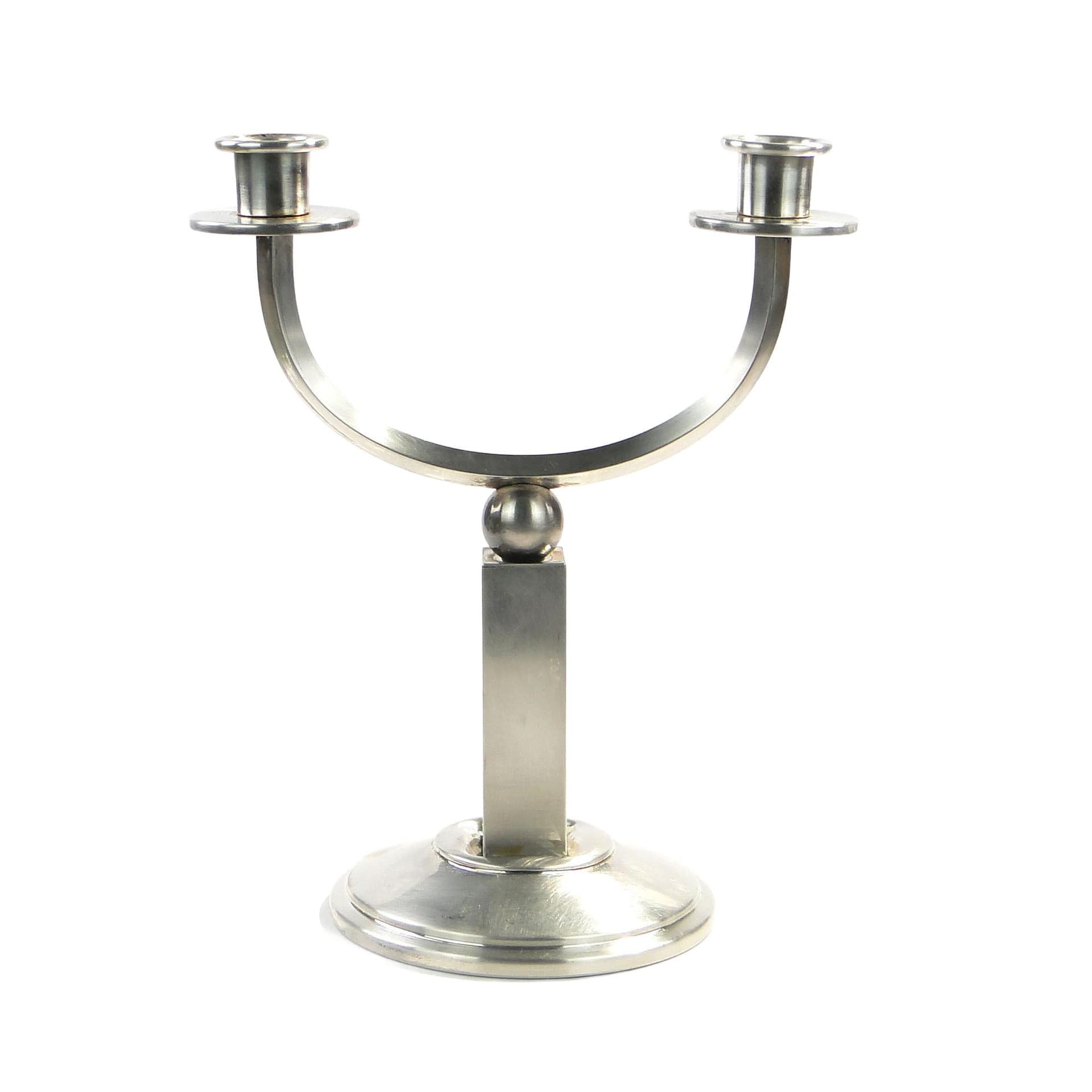 Two-armed candlestick Art Deco, silver, brass, Czechoslovakia, 1920s.