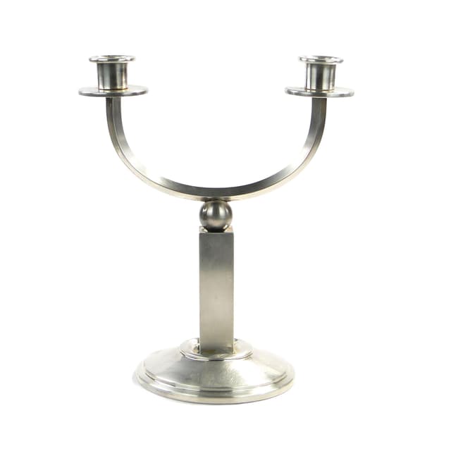 Two-armed candlestick Art Deco, silver, brass, Czechoslovakia, 1920s. - DIMENSION