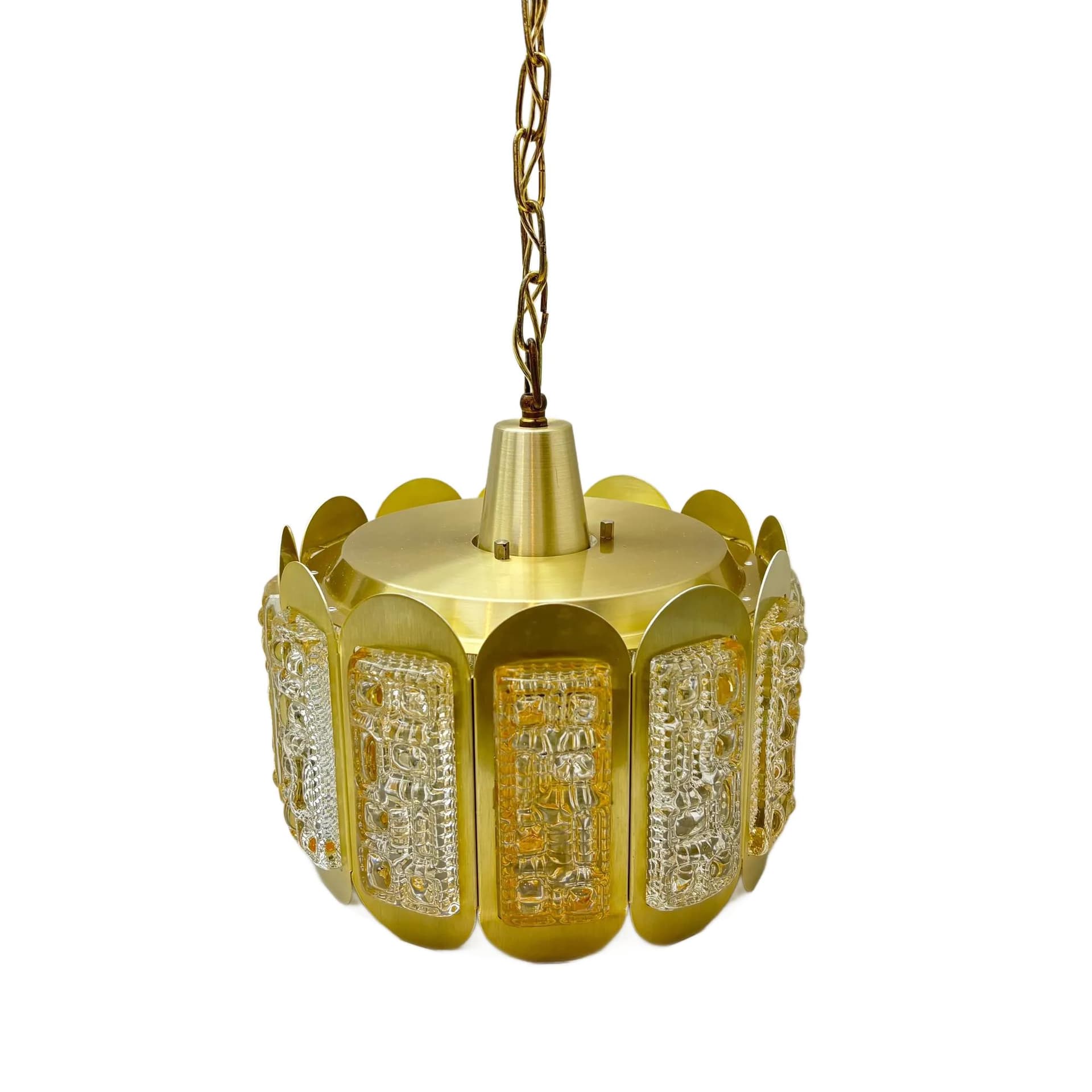 Lampa wisząca, Vitrika, aluminium złoty, szkło, Dania, lata 70.