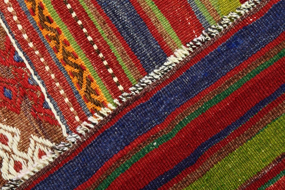 Kilim 200x163 cm, Olive Green, Red, Wool, 1970s - 219827