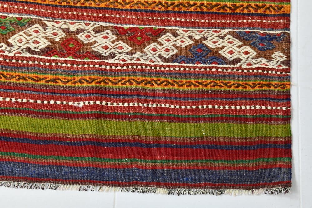 Kilim 200x163 cm, Olive Green, Red, Wool, 1970s - 219835
