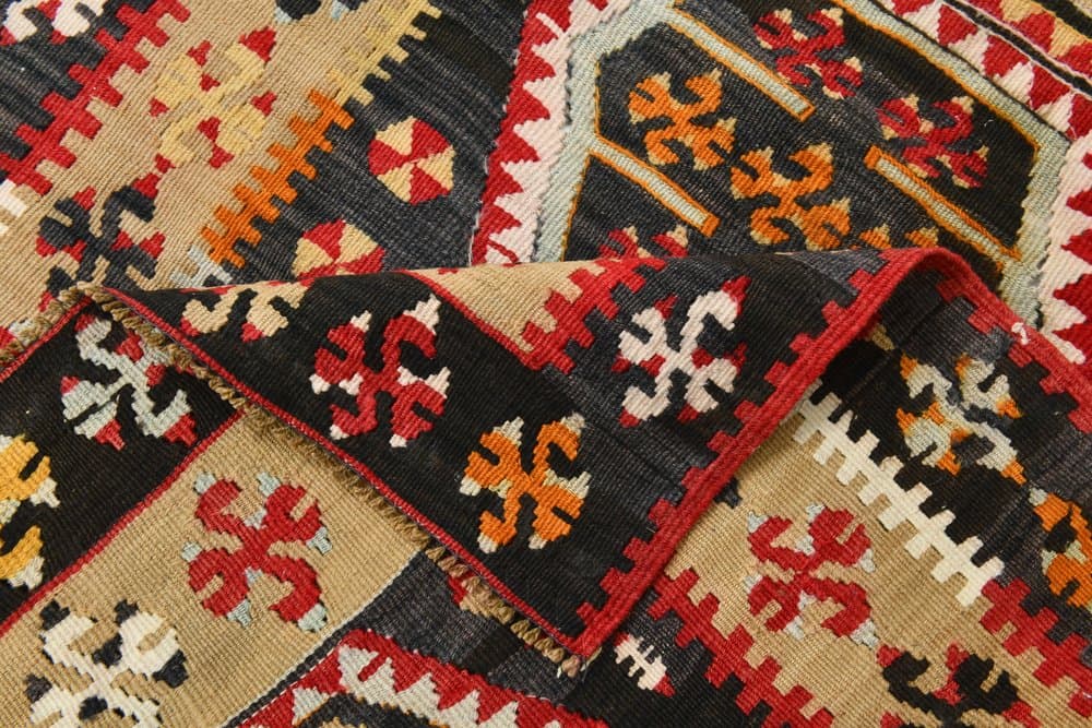 Kilim 140x86 cm, czerwony, beżowy, wełna, lata 70. - 219813
