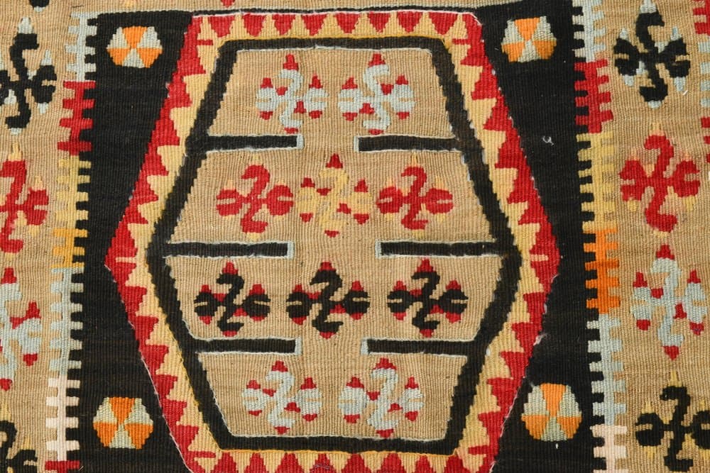 Kilim 140x86 cm, czerwony, beżowy, wełna, lata 70. - 219818