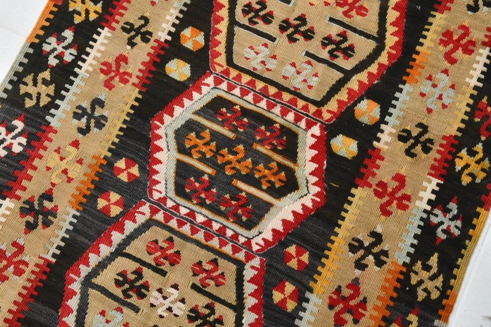 Kilim 140x86 cm, czerwony, beżowy, wełna, lata 70. - 219817